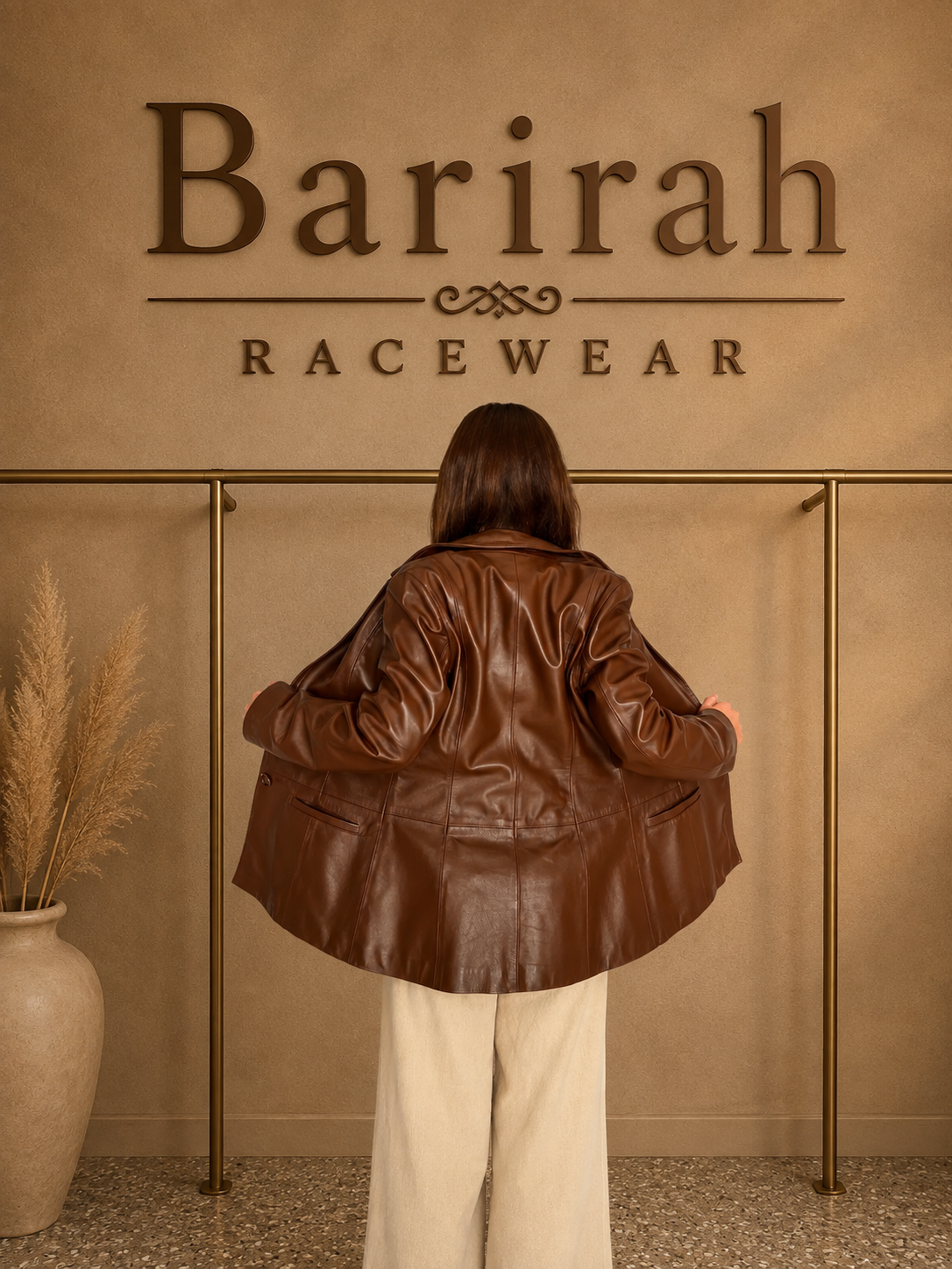 Barirah Racewear Women’s Brown Leather Blazer Jacket – Long Sleeve Tailored Single-Breasted Coat