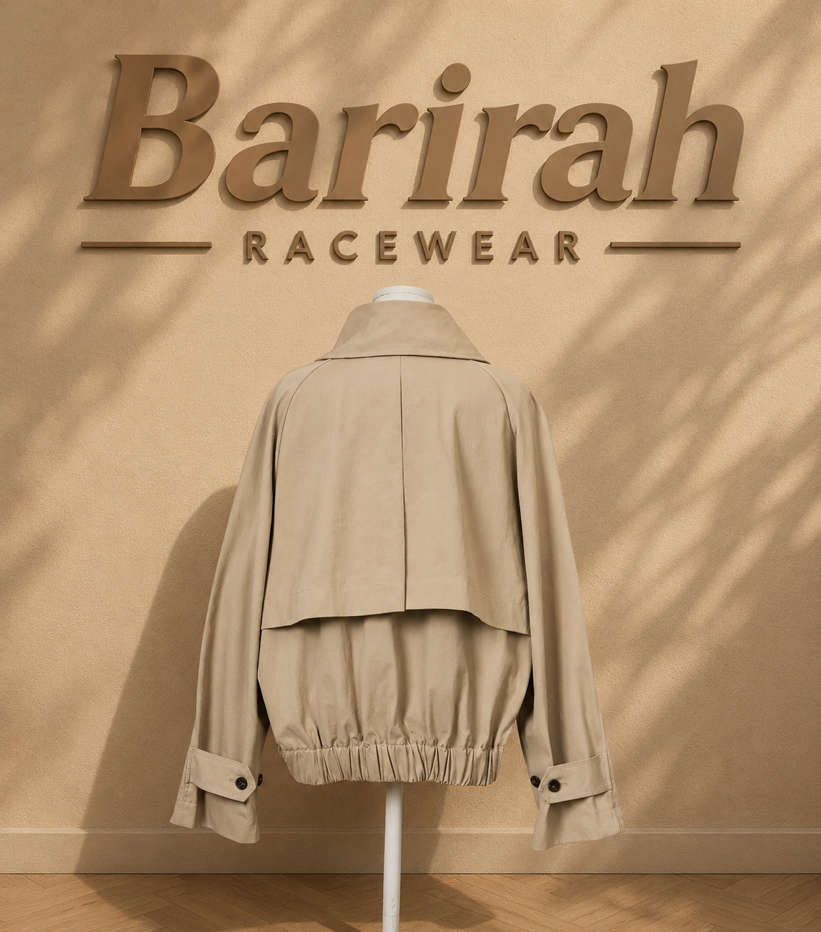 Barirah Racewear Women’s Beige Cropped Trench Jacket – Oversized Casual Lightweight Coat