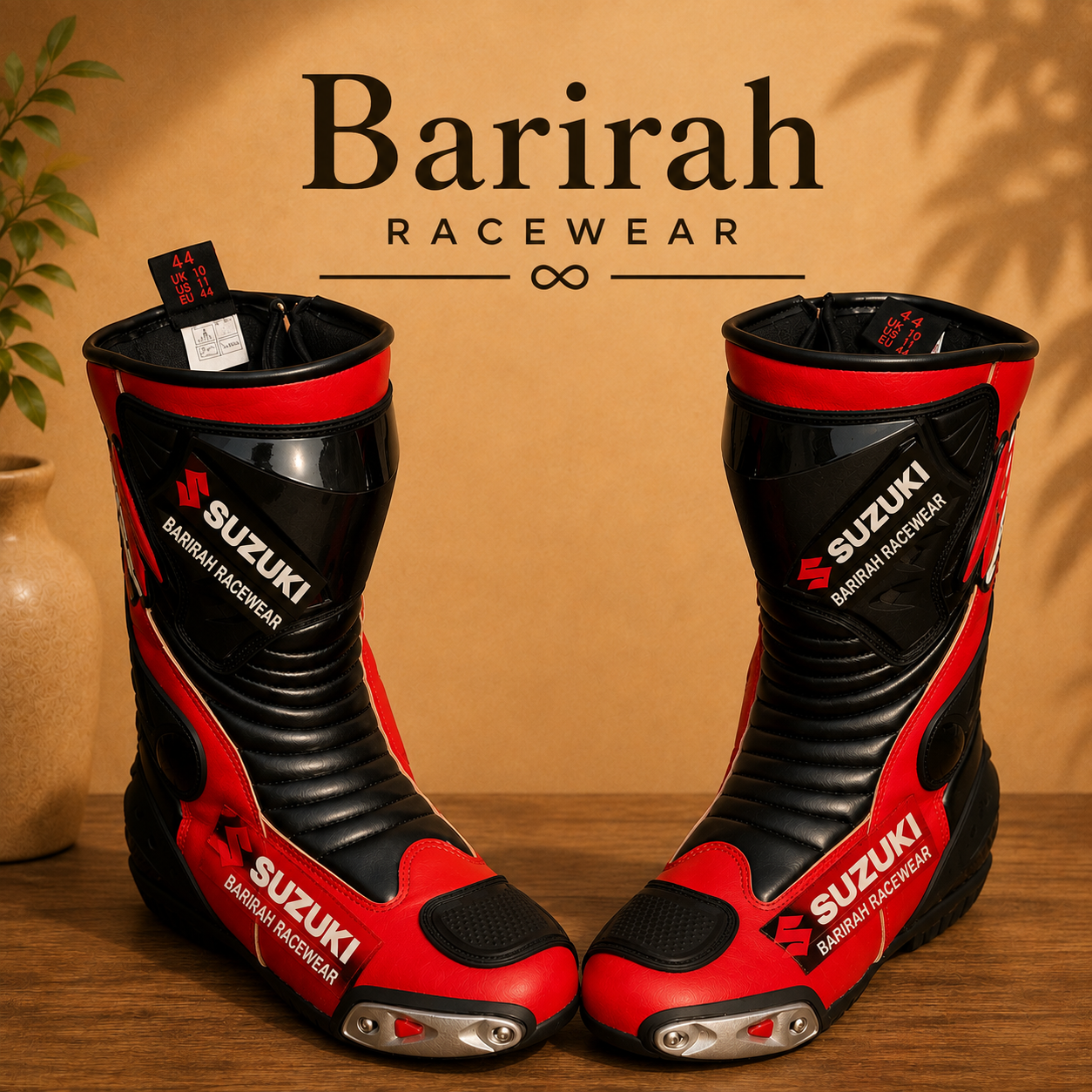 Barirah Racewear Red & Black Motorbike Racing Boots – Protective Sport Riding Boots