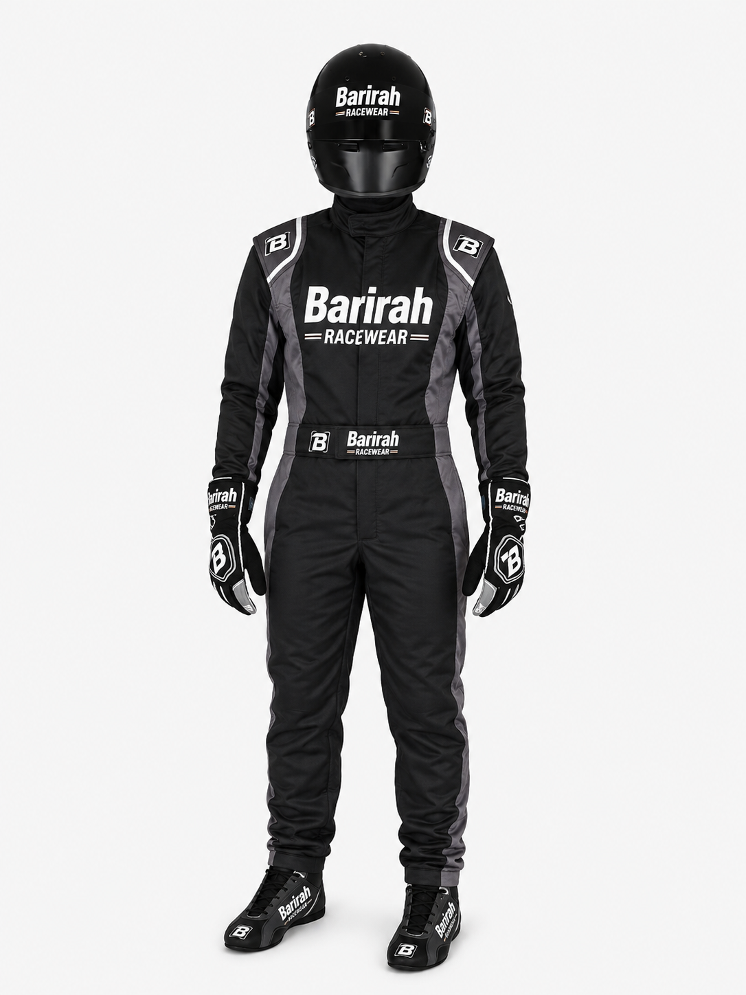 Barirah Racewear Premium Racing Suit – Professional Karting & Motorsport Driving Suit | Lightweight Performance Racing Overall | Black/Grey