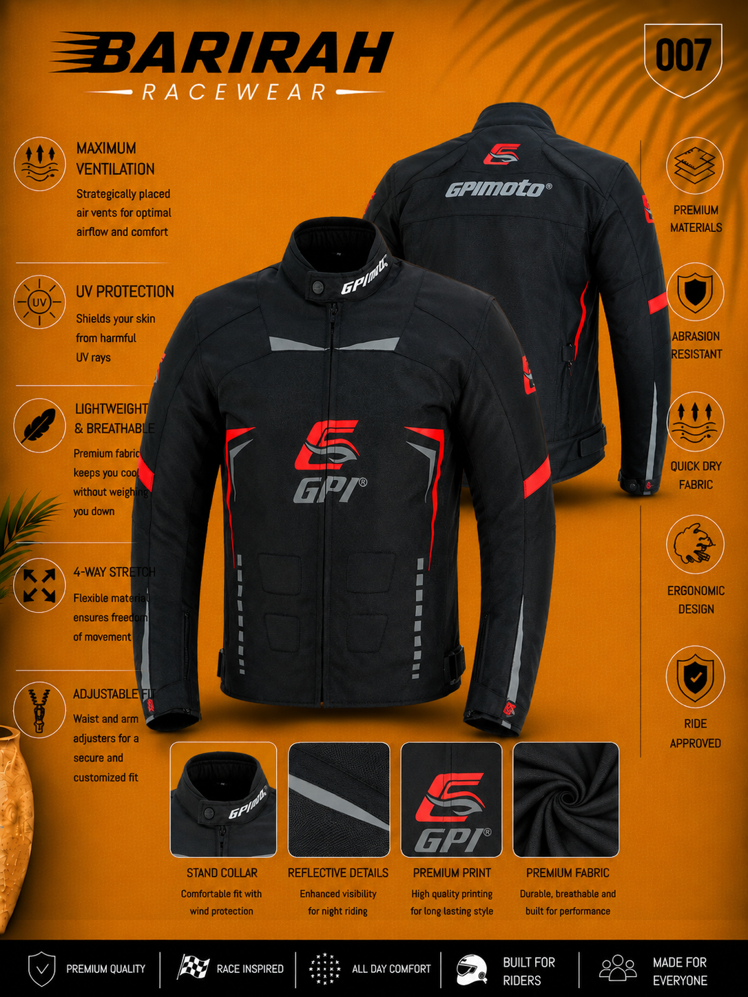 Men's All Season 4 Pockets Waterproof Motorcycle Black/Grey/Red