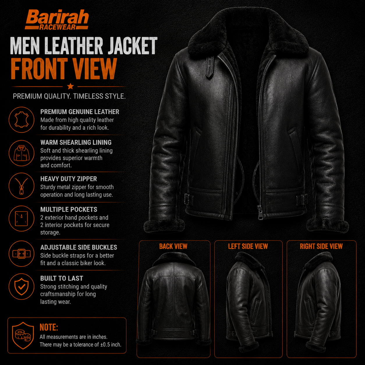 Barirah Racewear Men’s Genuine Leather Motorbike Jacket