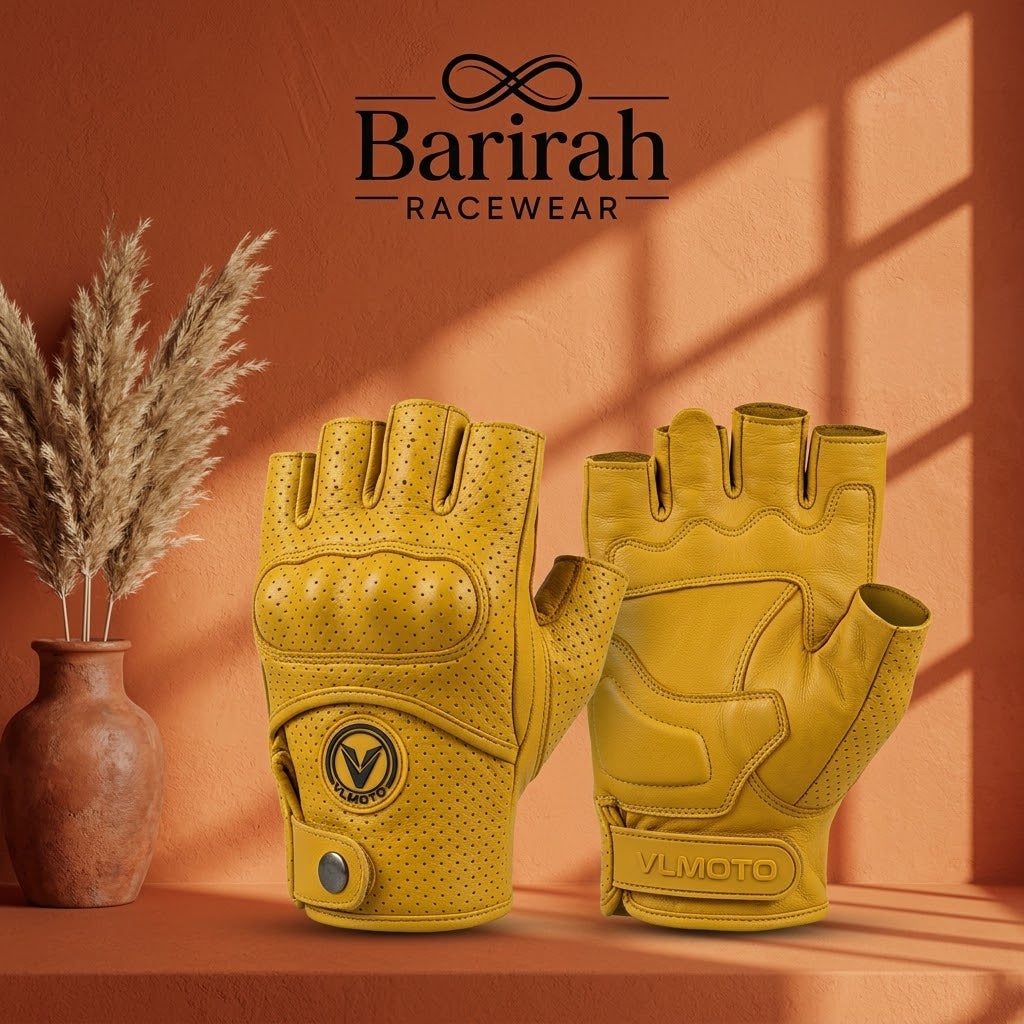 Vintage Perforated Half-Finger Leather Motorcycle Gloves | Barirah Racewear