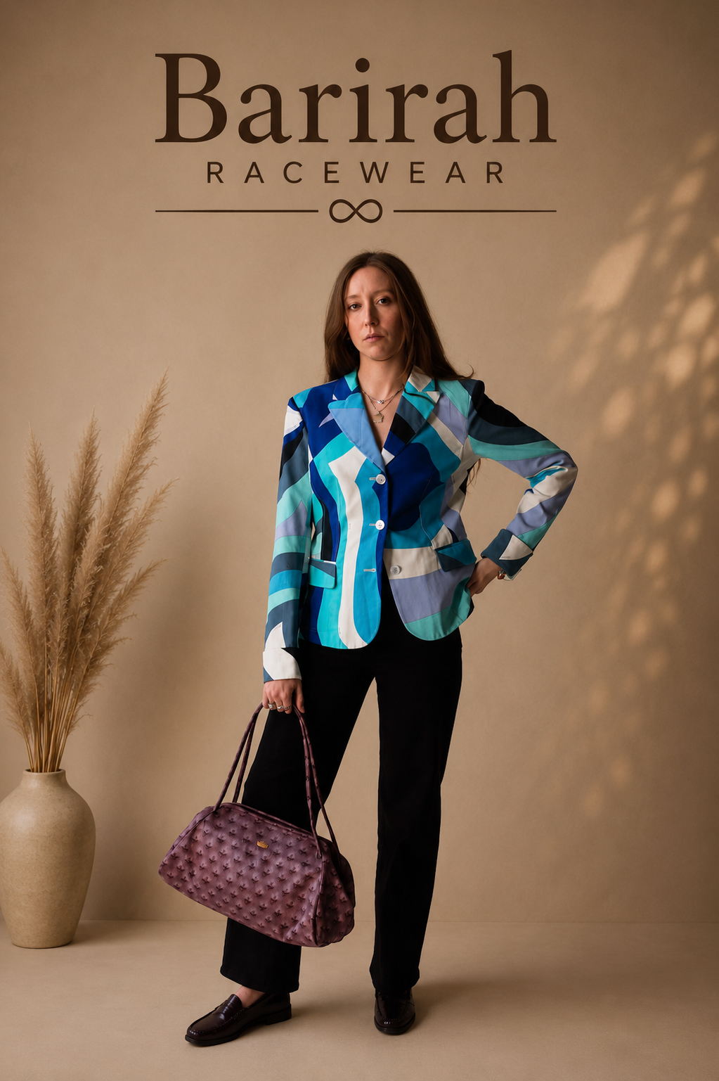 Barirah Racewear Women’s Abstract Geometric Tailored Blazer – Blue & Turquoise