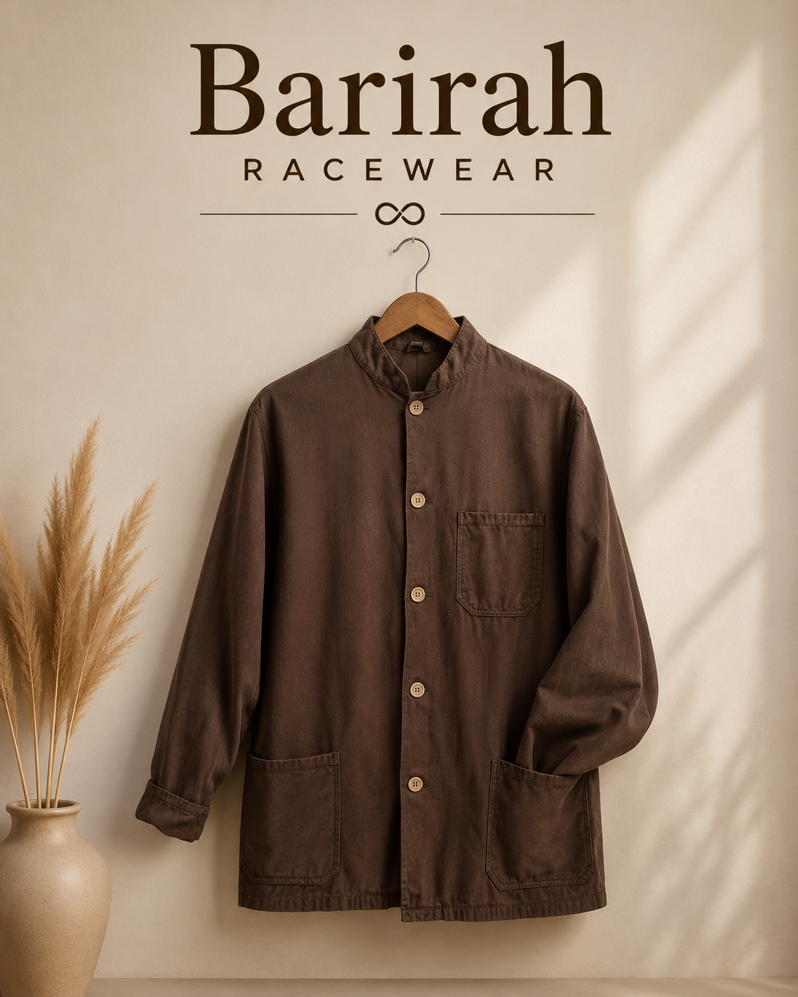 Classic Mandarin Collar Chore Jacket - Chocolate Brown