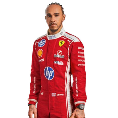 Scuderia Ferrari F1 Driver Racing Suit – Red Lewis Hamilton Edition with Sponsor Logos