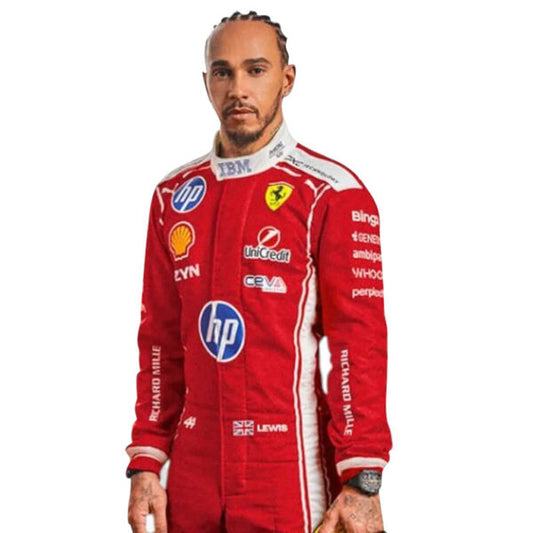 Scuderia Ferrari F1 Driver Racing Suit – Red Lewis Hamilton Edition with Sponsor Logos