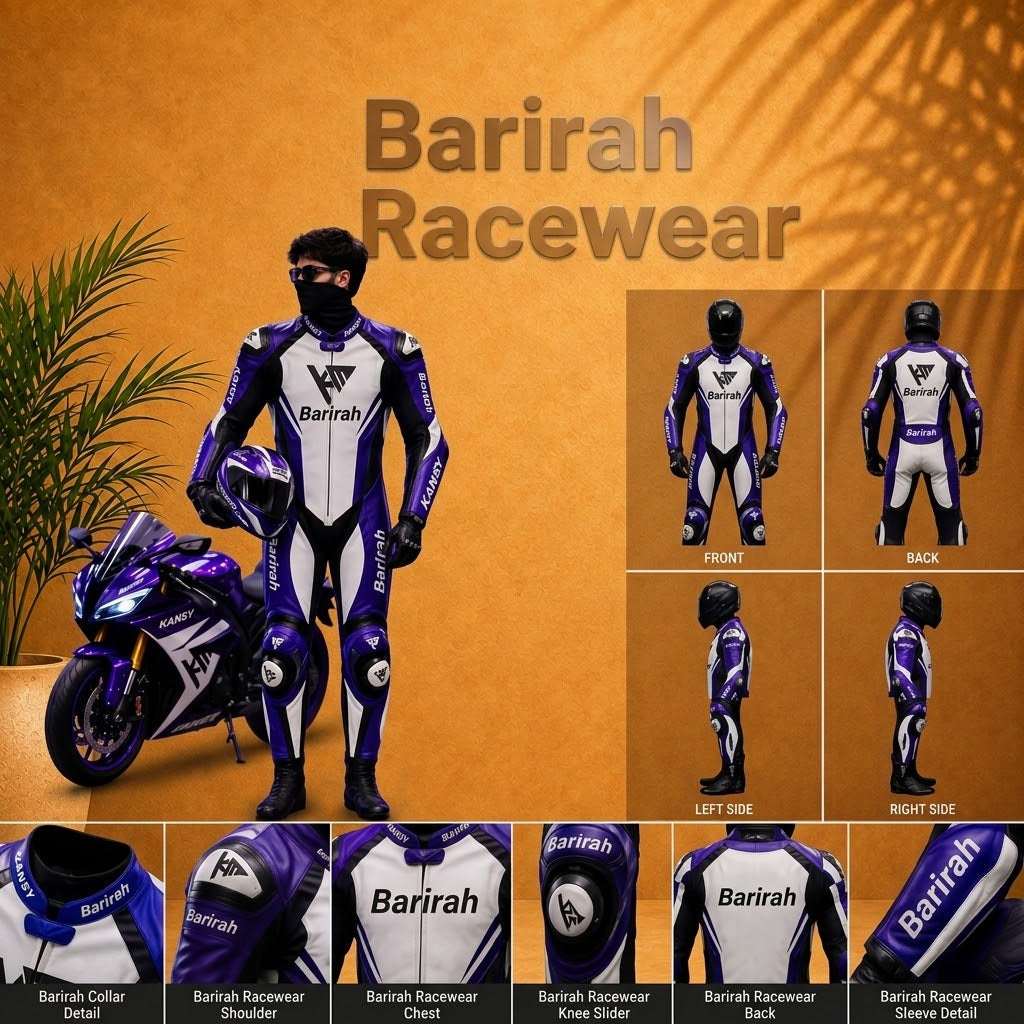 Stylish Purple And White Leather Motorcycle Racing Suit