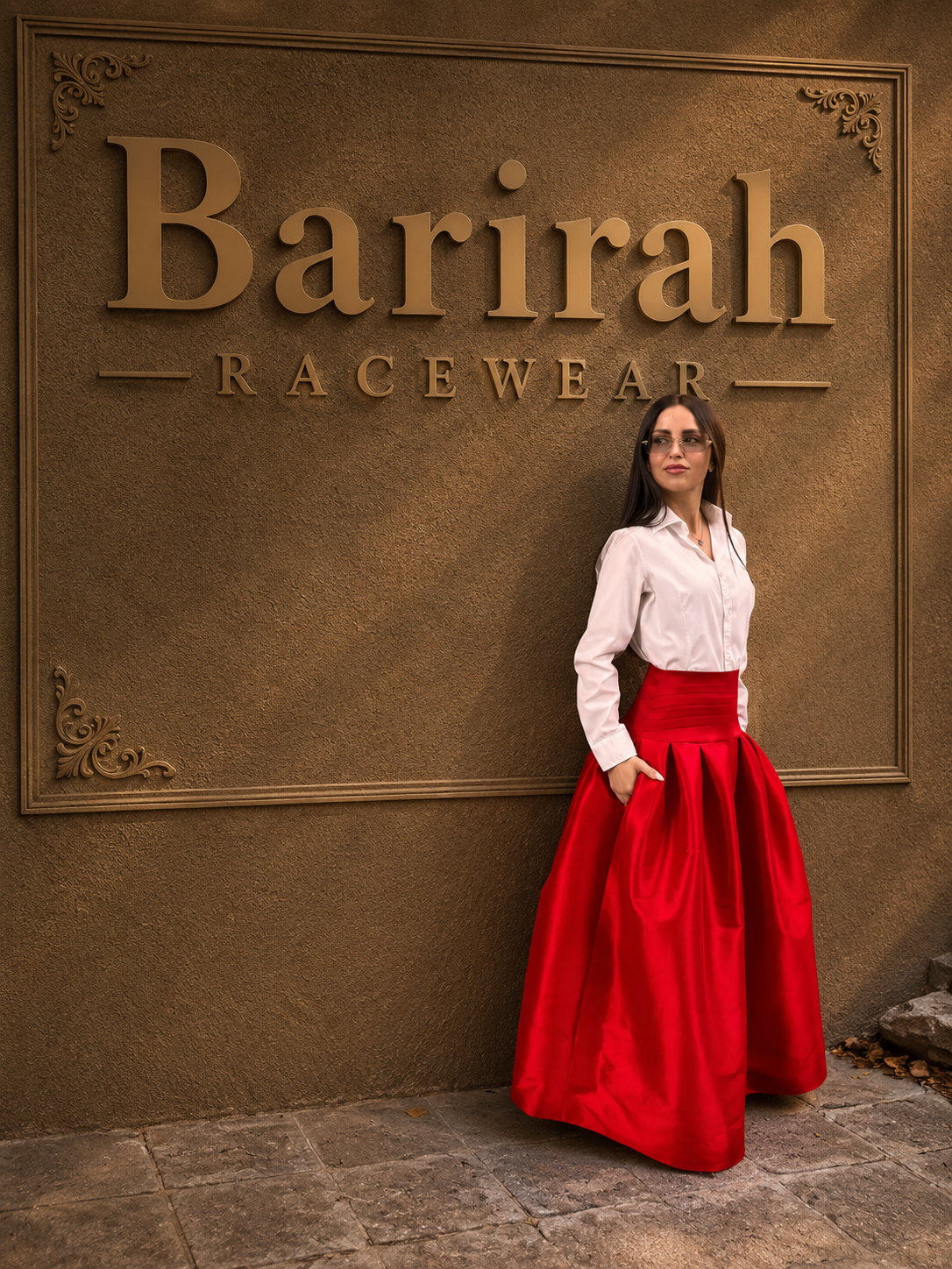 Women’s Red Satin Maxi Skirt - High-Waist Pleated Full