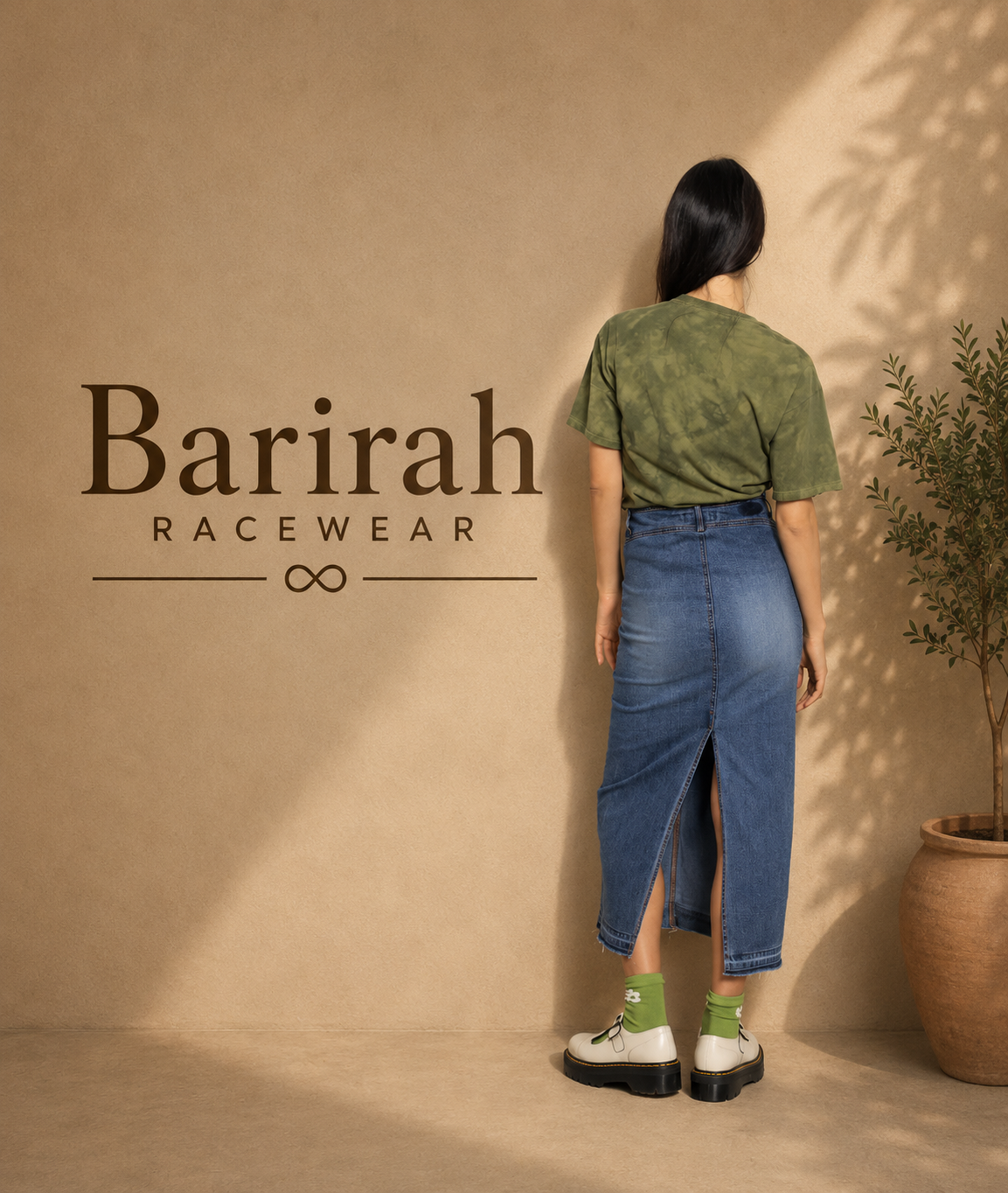Barirah Racewear Women’s High-Waisted Denim Maxi Skirt – Mid Blue