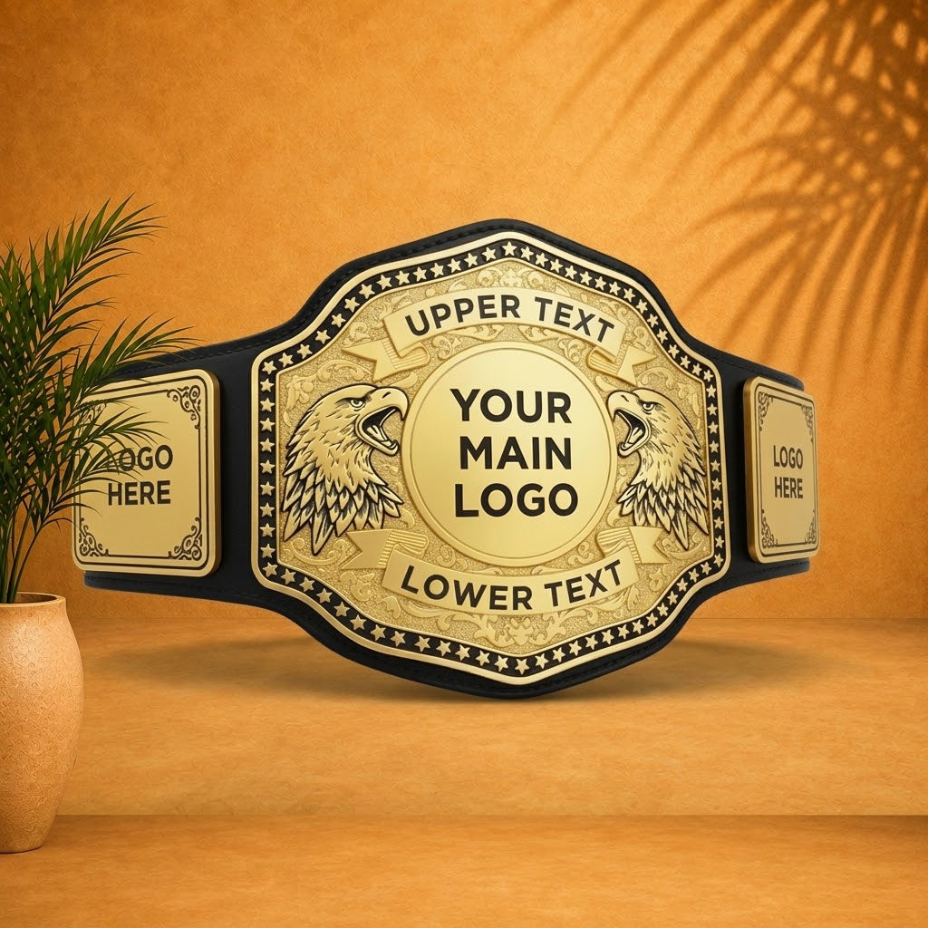 Premium custom wrestling heavyweight Black & Gold championship belt