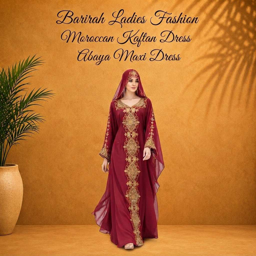Elegant Burgundy Moroccan Kaftan Dress