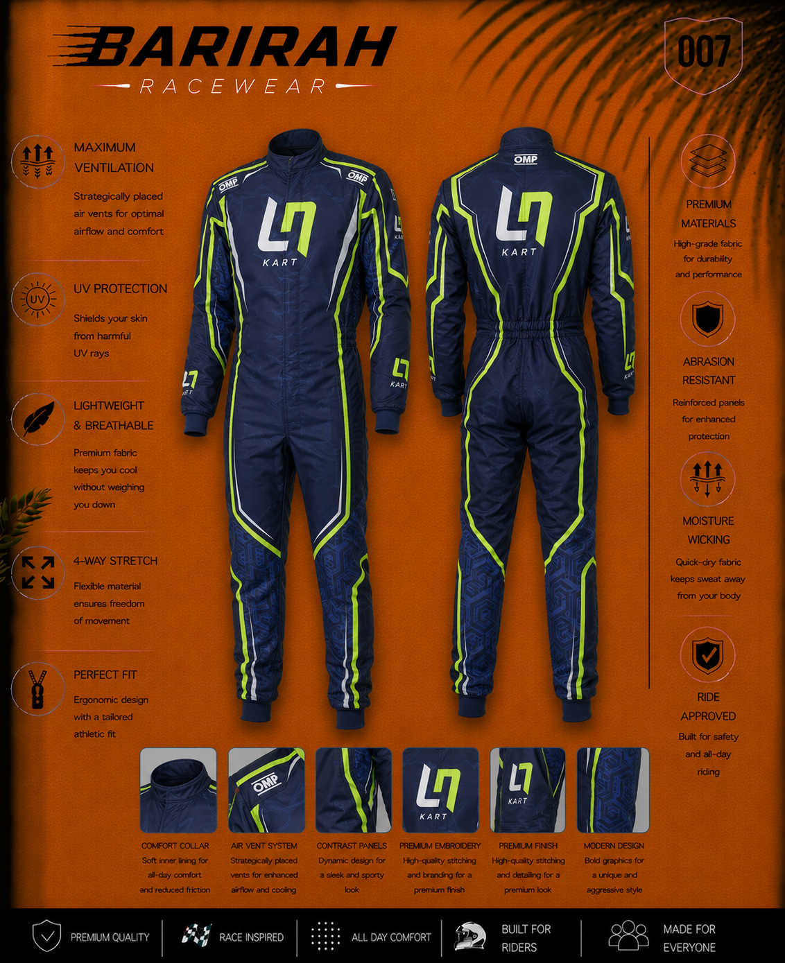 LN Kart OMP Top-Tier Go Kart Racing Suit Level 2 Digital Printed