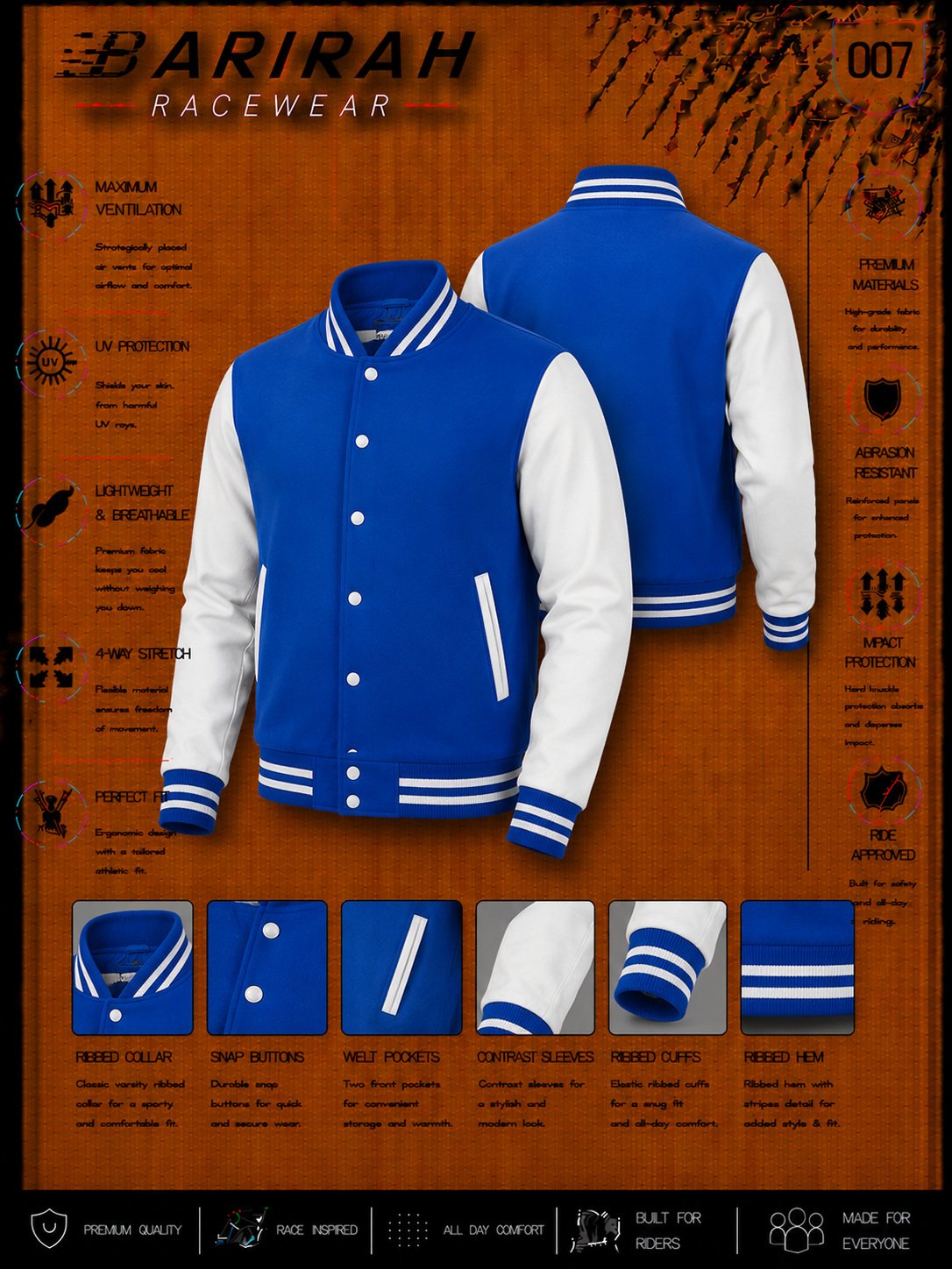 New Baseball Varsity Jacket - Blue Body &amp; White