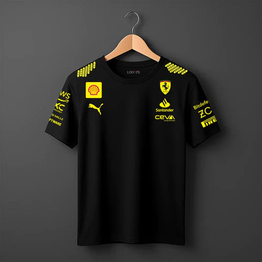 Scuderia Ferrari Team T-Shirt by Puma | Men's Black Motorsport Graphic Tee | Short Sleeve Formula Racing Fan Shirt