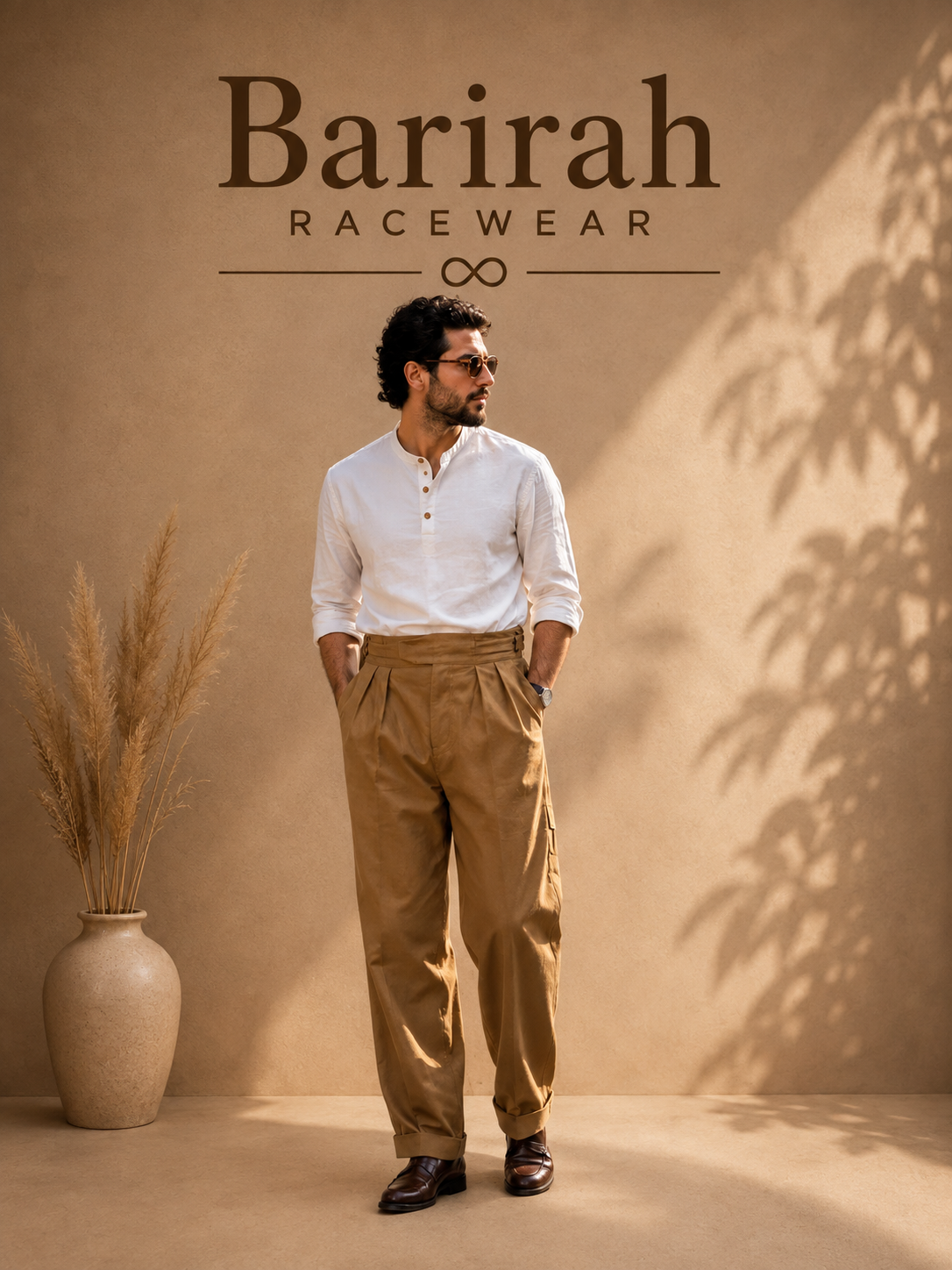 Barirah Racewear Men’s Pleated Relaxed Trousers – Camel Brown