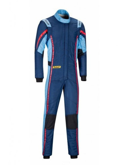 Sabelt Hero Superlight TS-10 Racing Suit | Professional FIA-Style Motorsport Driver Overall | Navy Blue, Light Blue & Red Performance Race Suit