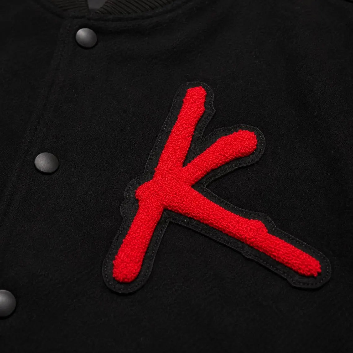 Kavinsky-Inspired Black Wool & Faux Leather Varsity Jacket | Barirah Racewear