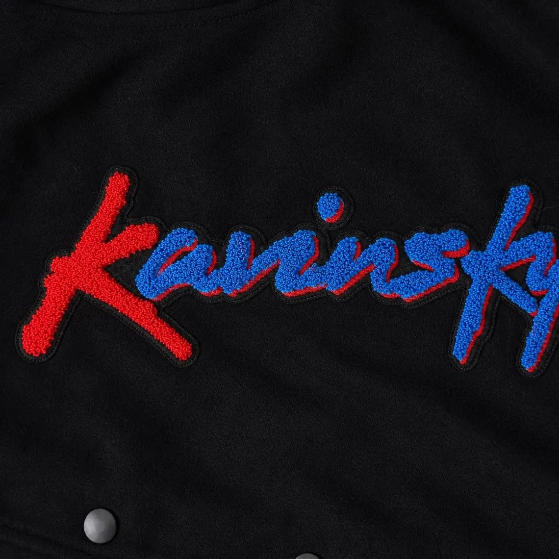 Kavinsky-Inspired Black Wool & Faux Leather Varsity Jacket | Barirah Racewear