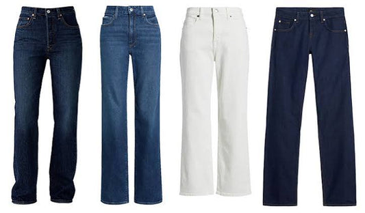 Women's High-Rise Straight Leg Denim Jeans Collection | Classic Cotton Everyday Jeans | Dark Blue, Medium Blue, White & Indigo Casual Pants