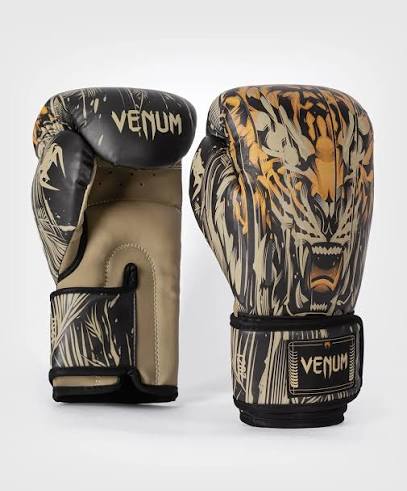 Venum Tiger Boxing Gloves | Premium PU Leather Training & Sparring Gloves | Professional Wrist Support Gloves for Boxing, MMA, Muay Thai & Kickboxing | Black & Gold