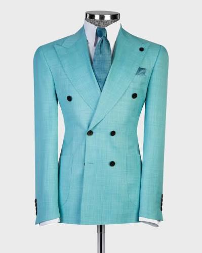 Men's Aqua Double-Breasted Check Suit - Slim Fit Peak Lapel