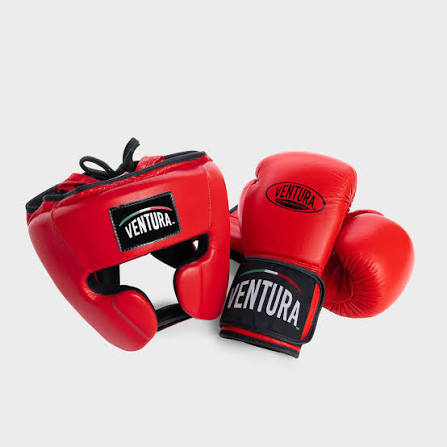 Ventura Boxing Headgear & Gloves Set | Professional Sparring & Training Gear | Protective Head Guard & Boxing Gloves for Boxing, MMA, Muay Thai & Kickboxing | Red