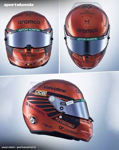 Aston Martin Aramco F1 Racing Helmet Replica – Copper Metallic Full Fa – Barirah Racewear