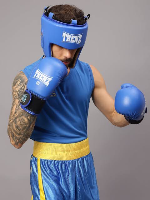 Trenz Boxing Headgear & Gloves Set | Professional Sparring & Training Gear | Protective Head Guard & Boxing Gloves for Boxing, MMA, Muay Thai & Kickboxing | Blue