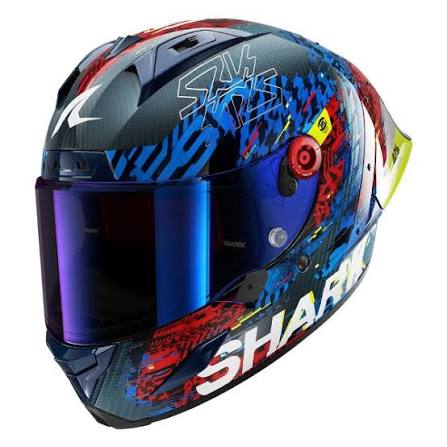 SHARK Spartan RS Carbon Full Face Motorcycle Helmet – Blue/Red Graphic with Blue Iridium Visor