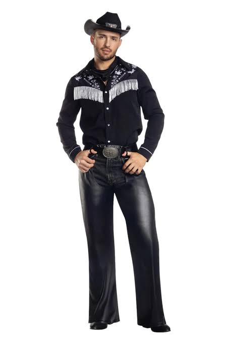 Adult Black Cowboy Costume | Western Fringe Shirt, Cowboy Hat & Belt Buckle Outfit | Men's Halloween, Rodeo & Western Cosplay Costume
