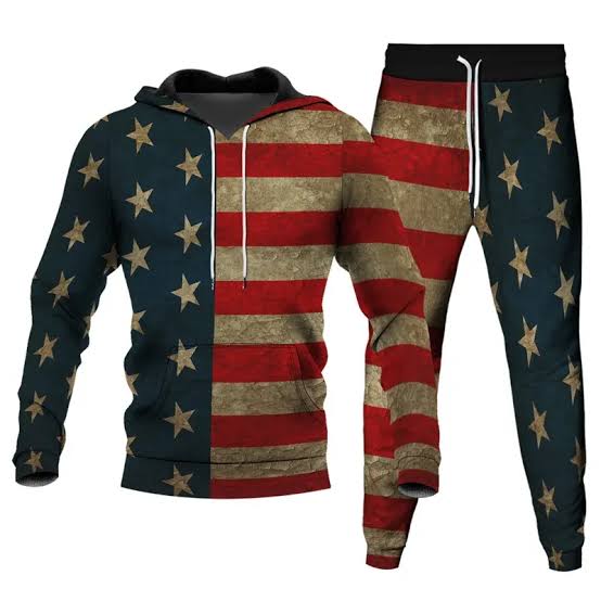 Barirah Racewear Unisex Vintage American Flag Hoodie & Jogger Tracksuit Set | Premium Pullover Hoodie with Matching Sweatpants | Distressed USA Patriotic Streetwear Lounge Set | Navy, Red & Beige