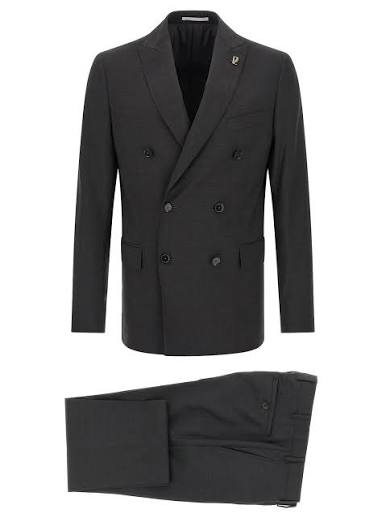 Men's Charcoal Double-Breasted Two - Slim Fit Formal Business