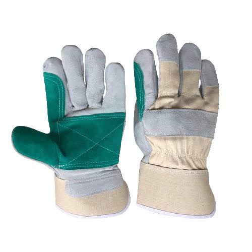 Leather Rigger Safety Work Gloves - Green & Grey Industrial