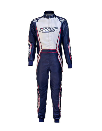 Kosmic Kart Racing Suit 2022 | Professional FIA-Style Go-Kart Racing Overall | Navy Blue & White Performance Driver Suit