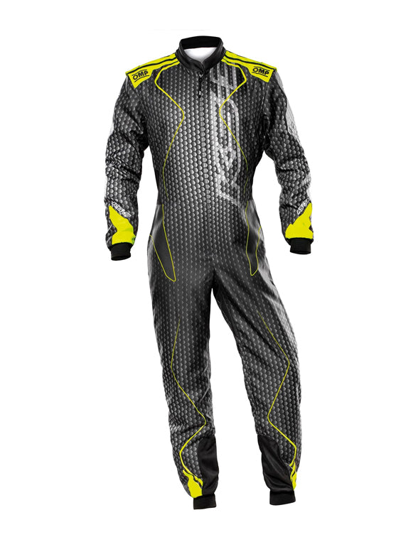 OMP KS-2R Kart Racing Suit | Professional FIA-Style Go-Kart Racing Overall | Black & Grey with Red Performance Driver Suit