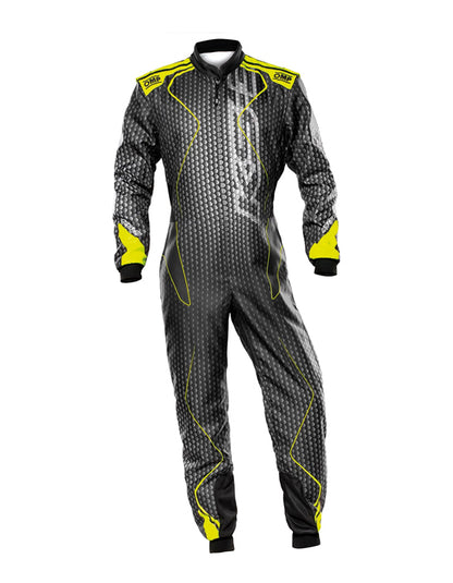 OMP KS-2R Kart Racing Suit | Professional FIA-Style Go-Kart Racing Overall | Black & Grey with Red Performance Driver Suit
