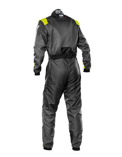 OMP KS-2R Kart Racing Suit | Professional FIA-Style Go-Kart Racing Overall | Black & Grey with Red Performance Driver Suit