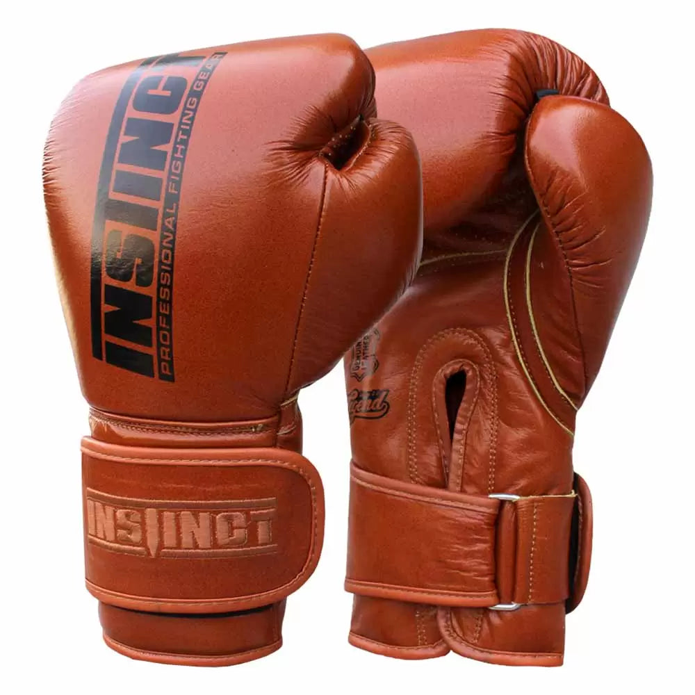 Instinct Classic Boxing Gloves | Premium Genuine Leather Training & Sparring Gloves | Professional Wrist Support Gloves for Boxing, Muay Thai, MMA & Kickboxing | Brown