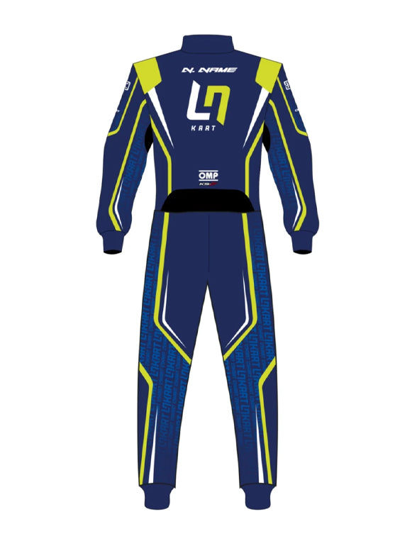 LN Kart Racing Suit 2022 | Professional FIA-Style Go-Kart Racing Overall | Navy Blue & Fluorescent Yellow Performance Driver Suit