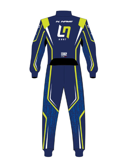 LN Kart Racing Suit 2022 | Professional FIA-Style Go-Kart Racing Overall | Navy Blue & Fluorescent Yellow Performance Driver Suit