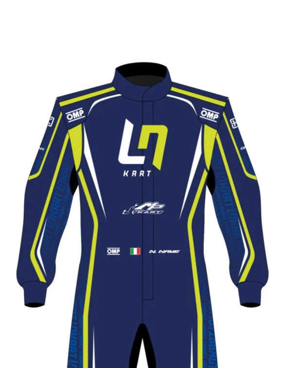 LN Kart Racing Suit 2022 | Professional FIA-Style Go-Kart Racing Overall | Navy Blue & Fluorescent Yellow Performance Driver Suit