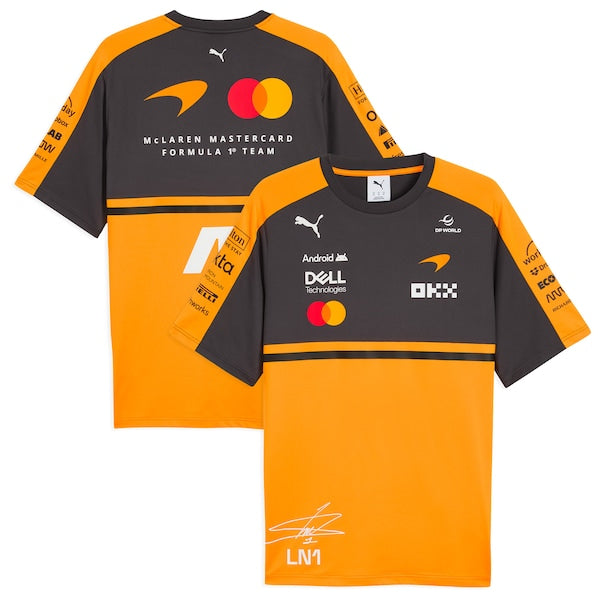 McLaren Formula 1 Team T-Shirt by Puma | Lando Norris LN4 Edition | Men's Papaya & Anthracite Motorsport Performance Tee