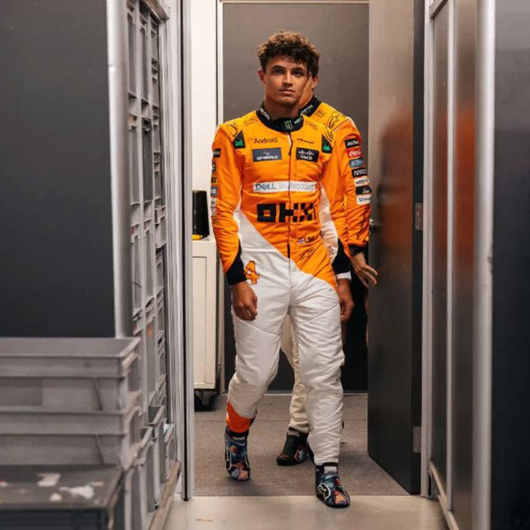 McLaren F1 Style Racing Suit – Orange & White Premium Motorsport Overall
