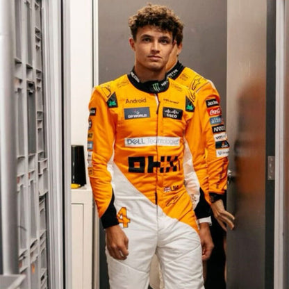 McLaren F1 Style Racing Suit – Orange & White Premium Motorsport Overall
