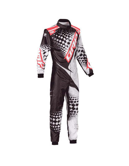 OMP KS-2R Kart Racing Suit | Professional FIA-Style Go-Kart Racing Overall | Black, White & Red Performance Driver Suit