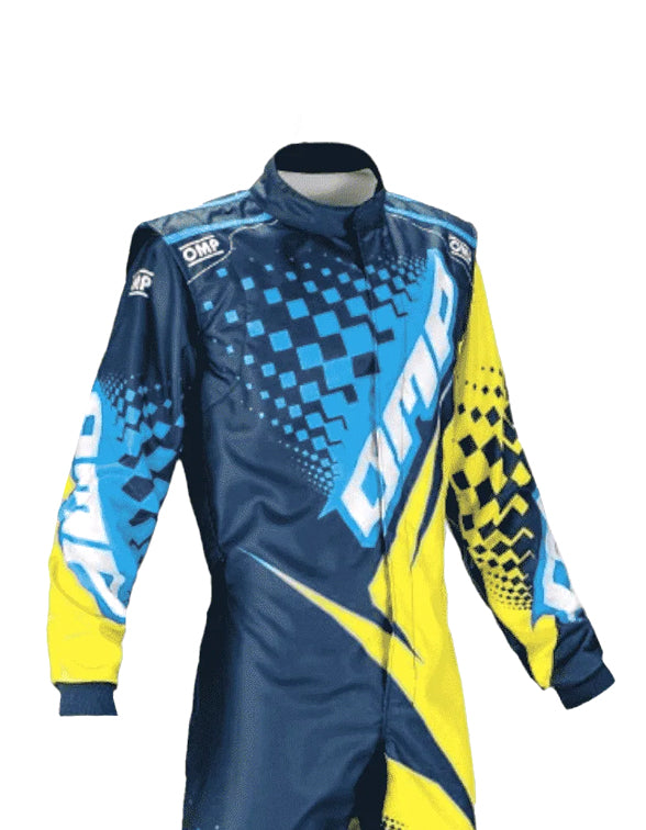 OMP KS-2R Kart Racing Suit - Navy Blue & Fluorescent