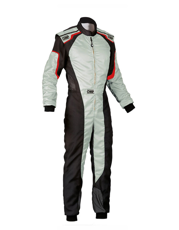 OMP KS-3 Classic Kart Racing Suit - Ice Grey, Black & Red