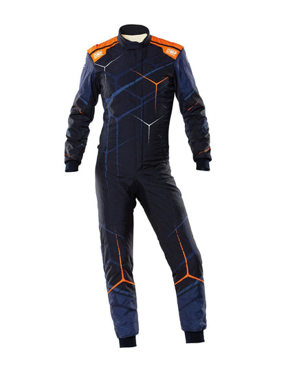OMP ONE ART Racing Suit | Professional FIA Motorsport Racing Overall | Navy Blue & Orange Premium Driver Suit