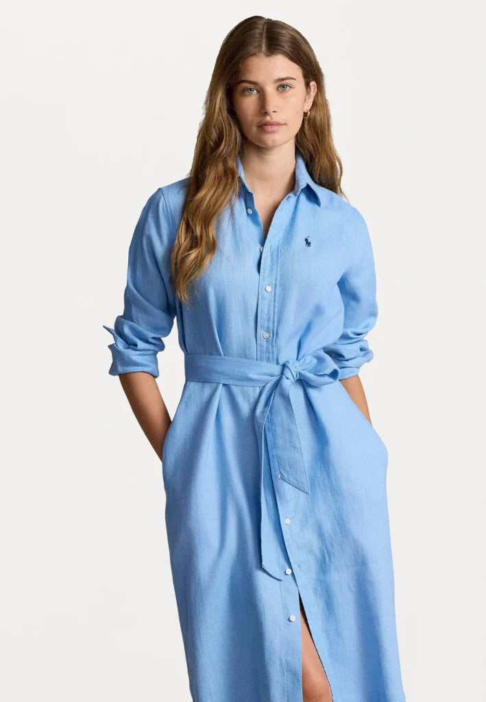 Polo Ralph Lauren Women's Sky Blue Linen Belted Button-Front Midi